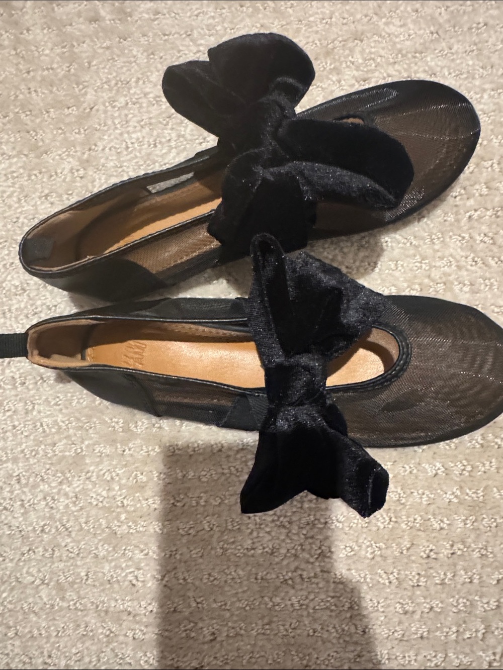 Girls Black Bow Mesh Ballet Flats